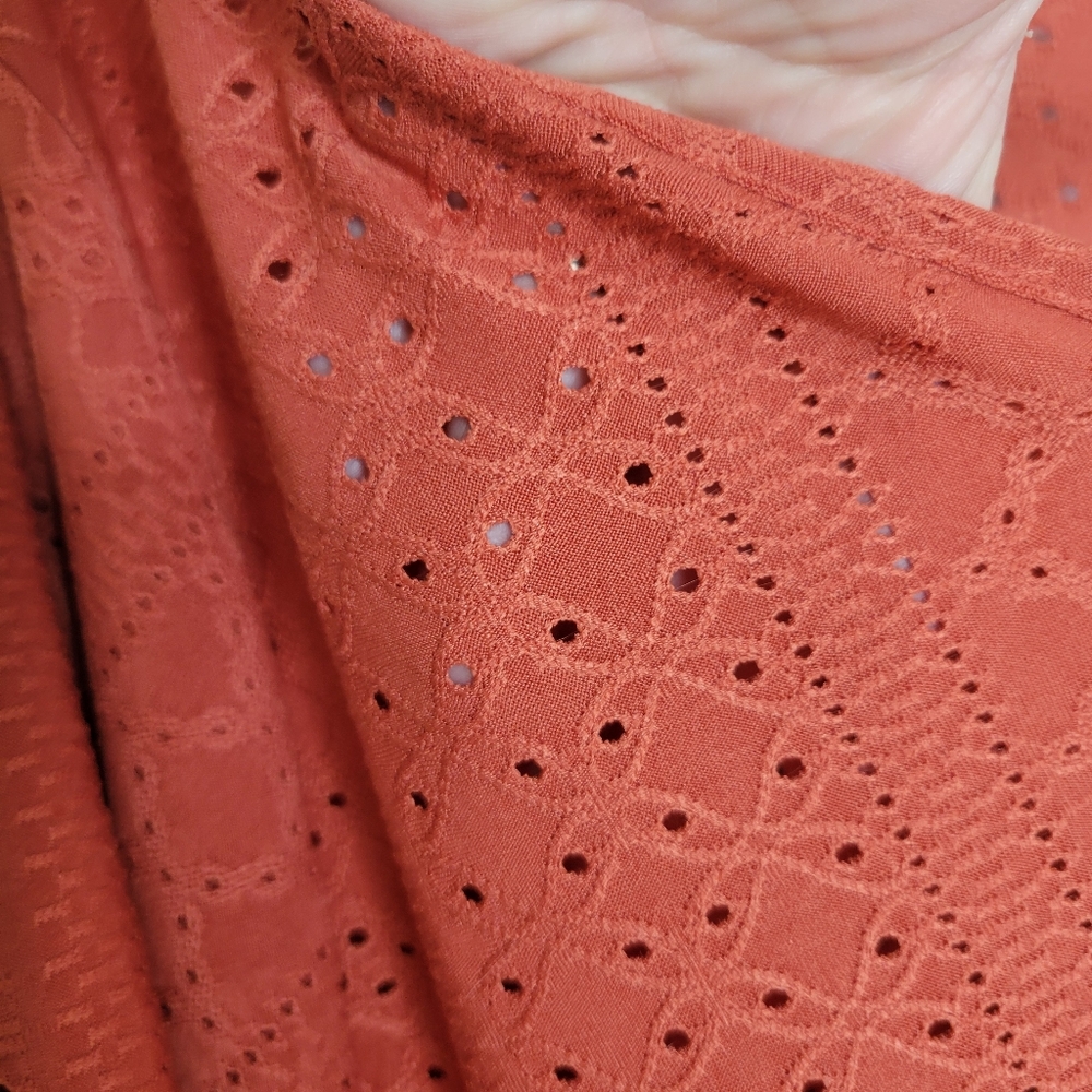 Bloomchic Rust Eyelet V Neck Blouse - image 3